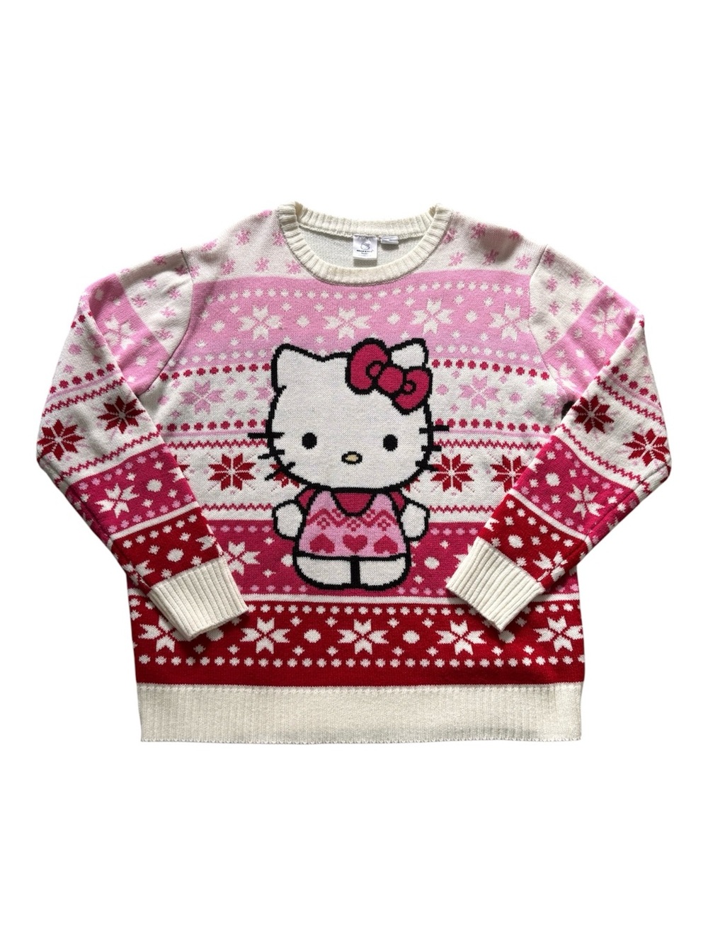 Hello Kitty Sanrio Fair Isle Christmas Knit Sweater Pink Red L/XL Holiday Cozy